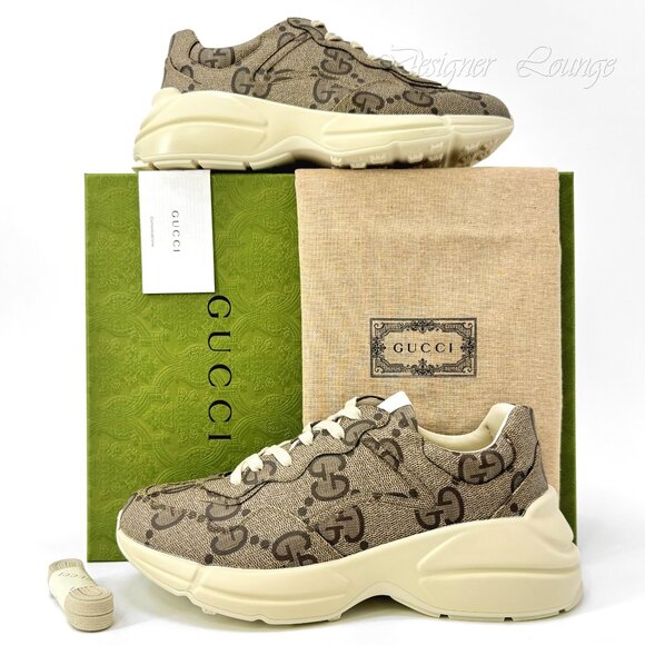 NEW GUCCI Men's Rhyton 100 Beige/Ebony Macro GG Supreme Canvas Sneakers G9 US9.5 - Picture 12 of 12